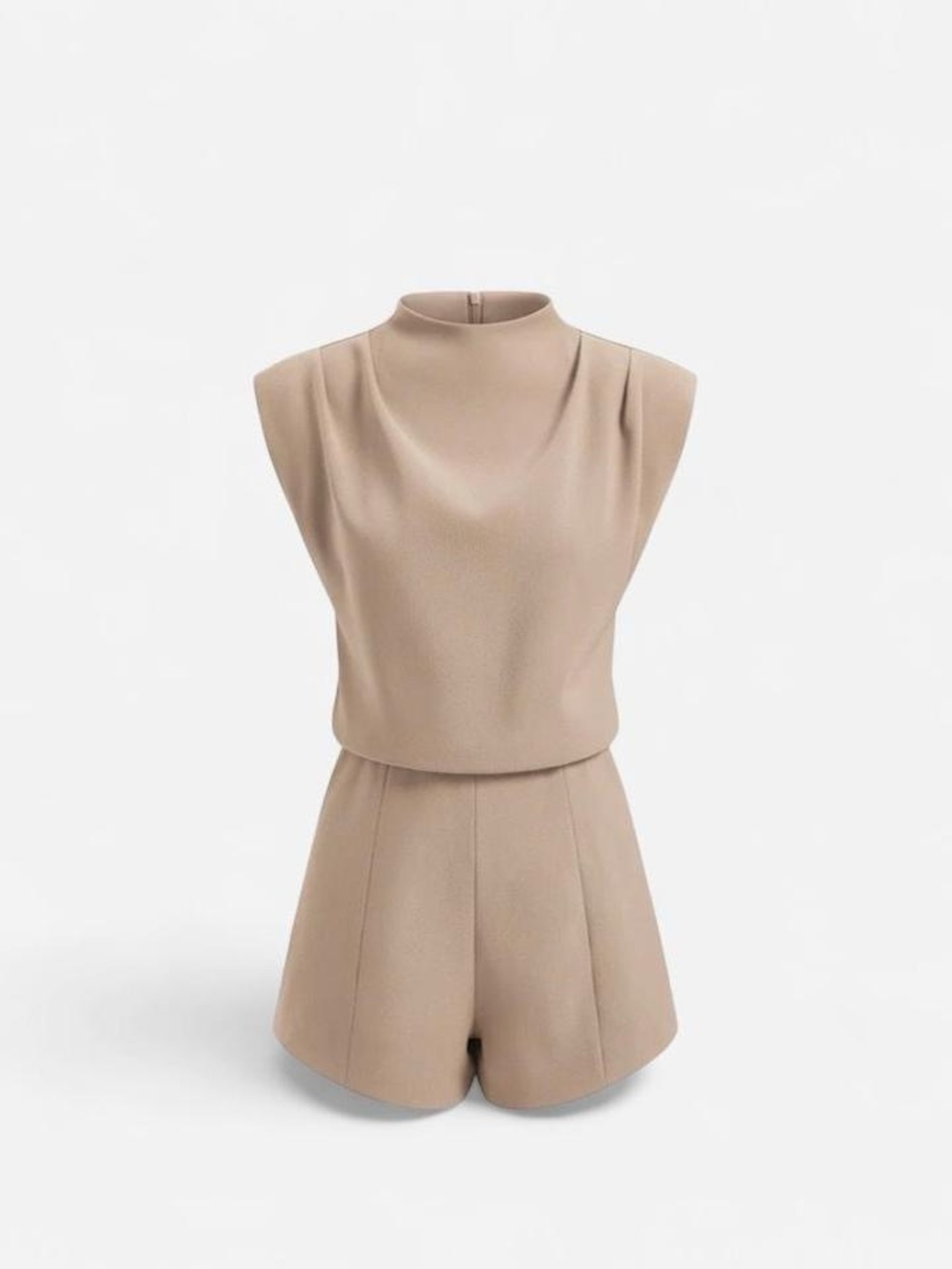 Commense Sleeveless High-Neck Romper in Taupe